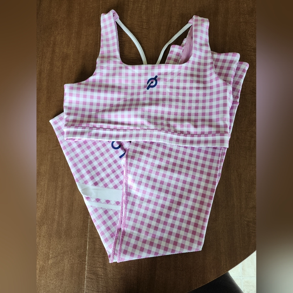 Peloton Gingham Set: Gingham High Waist Legging, Size L (NWOT) / Gingham V-Back